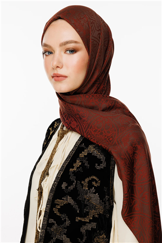 Acı Kahve-Kahve Morocco Desen Çift Taraflı Şal