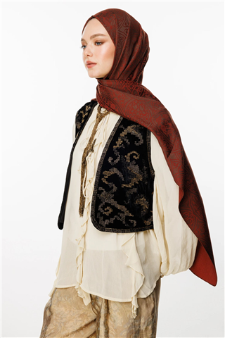 Acı Kahve-Kahve Morocco Desen Çift Taraflı Şal