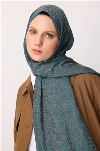 Koyu Gri-Zümrüt Morocco Desen Çift Taraflı Şal
