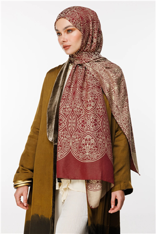 Mürdüm-Somon Morocco Desen Çift Taraflı Şal