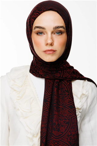 Siyah-Bordo Morocco Desen Çift Taraflı Şal