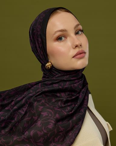 S-LALE-75 Mürdüm & Gece Lale Bahçesi Desen Şal