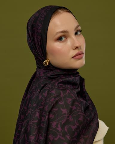 S-LALE-75 Mürdüm & Gece Lale Bahçesi Desen Şal