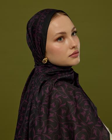 S-LALE-75 Mürdüm & Gece Lale Bahçesi Desen Şal