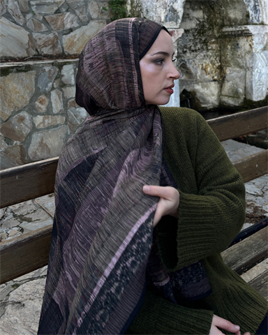 Mürdüm Gölge Desenli Müslin Şal