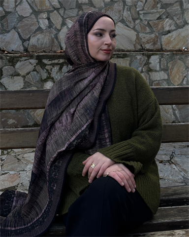 Mürdüm Gölge Desenli Müslin Şal