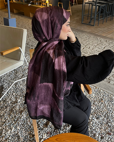 Mürdüm Karan Desenli Müslin Şal