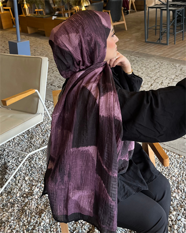 Mürdüm Karan Desenli Müslin Şal