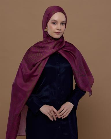 S-EFSUNLU-23 Mürdüm & Zeytin Çiçeği Efsunlu Desen Şal