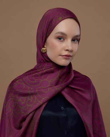 S-EFSUNLU-23 Mürdüm & Zeytin Çiçeği Efsunlu Desen Şal