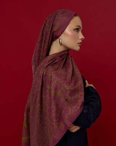 S-HAREM-23 Mürdüm & Zeytin Çiçeği Harem Rüyası Desen Şal