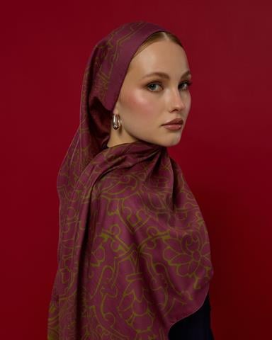 S-HAREM-23 Mürdüm & Zeytin Çiçeği Harem Rüyası Desen Şal