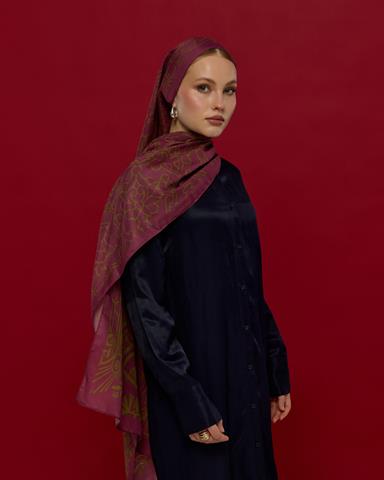 S-HAREM-23 Mürdüm & Zeytin Çiçeği Harem Rüyası Desen Şal