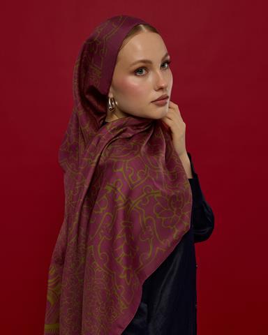 S-HAREM-23 Mürdüm & Zeytin Çiçeği Harem Rüyası Desen Şal