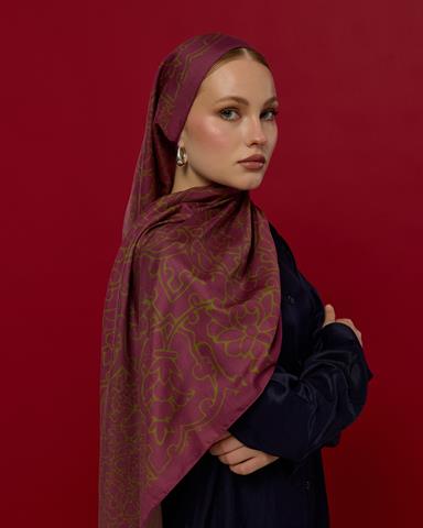 S-HAREM-23 Mürdüm & Zeytin Çiçeği Harem Rüyası Desen Şal