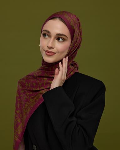 S-LALE-23 Mürdüm & Zeytin Çiçeği Lale Bahçesi Desen Şal