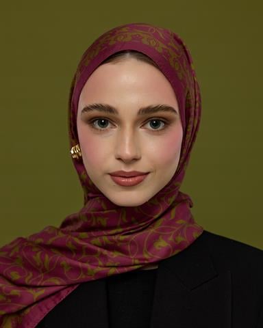 S-LALE-23 Mürdüm & Zeytin Çiçeği Lale Bahçesi Desen Şal