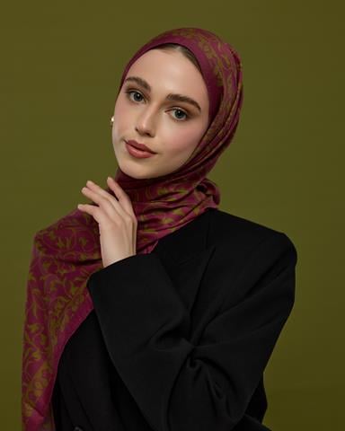 S-LALE-23 Mürdüm & Zeytin Çiçeği Lale Bahçesi Desen Şal