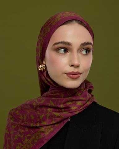 S-LALE-23 Mürdüm & Zeytin Çiçeği Lale Bahçesi Desen Şal