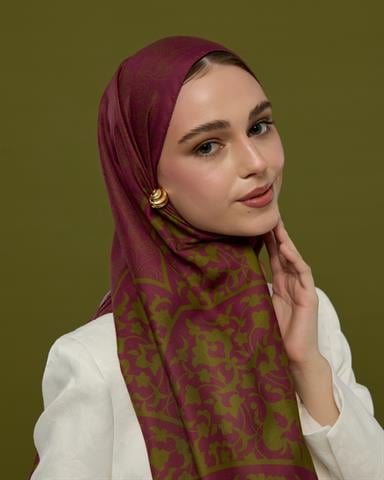 S-SARAYLI-23 Mürdüm & Zeytin Çiçeği Saraylı Desen Şal