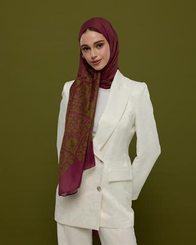 S-SARAYLI-23 Mürdüm & Zeytin Çiçeği Saraylı Desen Şal