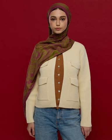 S-SULTANİ-23 Mürdüm & Zeytin Çiçeği Sultani Desen Şal