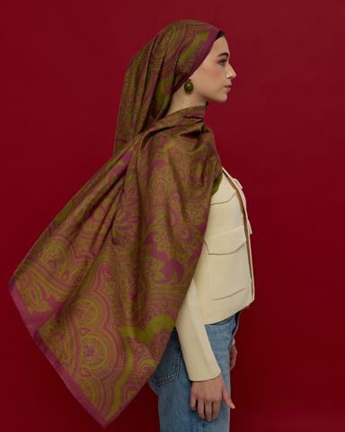 S-SULTANİ-23 Mürdüm & Zeytin Çiçeği Sultani Desen Şal