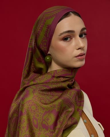 S-SULTANİ-23 Mürdüm & Zeytin Çiçeği Sultani Desen Şal