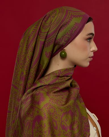 S-SULTANİ-23 Mürdüm & Zeytin Çiçeği Sultani Desen Şal