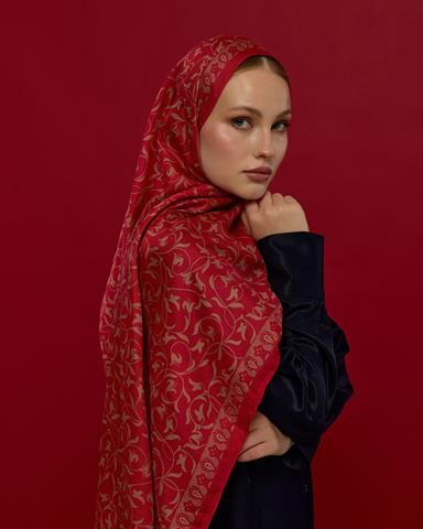 S-LALE-07 Nar Çiçeği & Kum Beji Lale Bahçesi Desen Şal