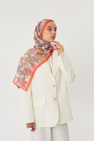 Nar Çiçeği & Nude Retro Desen Şal