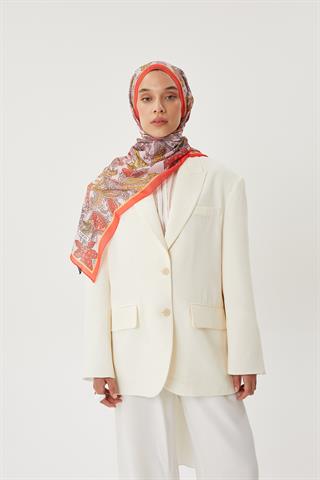 Nar Çiçeği & Nude Retro Desen Şal