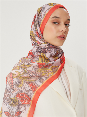 Nar Çiçeği & Nude Retro Desen Şal