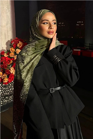 Haki-Somon Nora Desen Çift Taraflı Şal