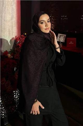 Mor-Siyah Nora Desen Çift Taraflı Şal