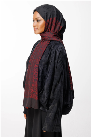 Siyah-Bordo Nora Desen Çift Taraflı Şal