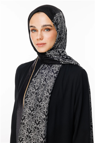 Siyah-Siyah Nora Desen Çift Taraflı Şal