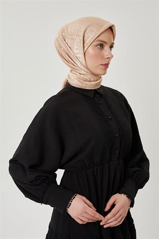 Nude F Desen Parlak Jakar Eşarp