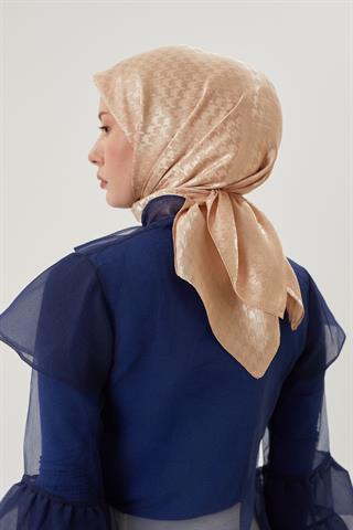 Nude Kazayağı Desen Parlak Jakar Eşarp