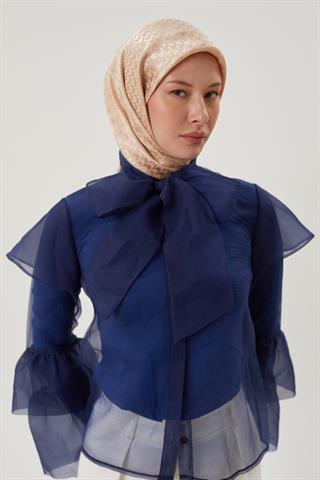 Nude Kazayağı Desen Parlak Jakar Eşarp