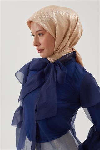 Nude Kazayağı Desen Parlak Jakar Eşarp