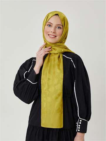 Olive Taş Desen İpeksi Jakar Şal