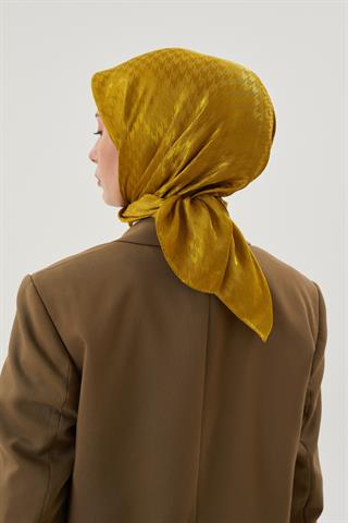 Olive Yeşili Kazayağı Desen Parlak Jakar Eşarp