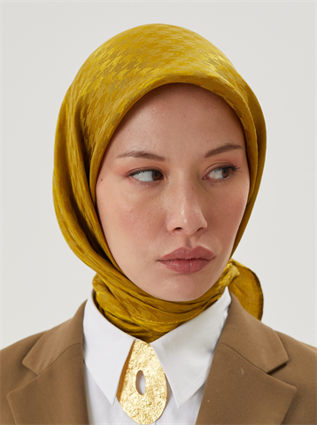 Olive Yeşili Kazayağı Desen Parlak Jakar Eşarp