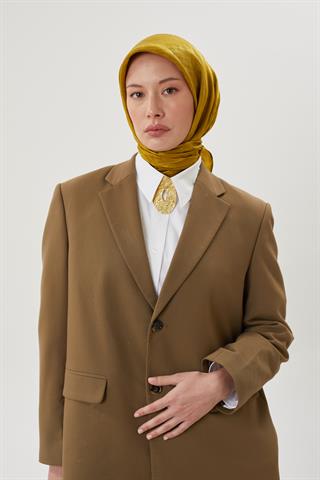 Olive Yeşili Kazayağı Desen Parlak Jakar Eşarp