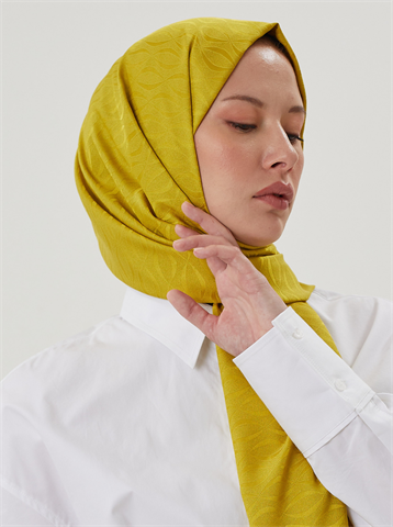 Olive Yeşili Shine Desen Jakar Şal