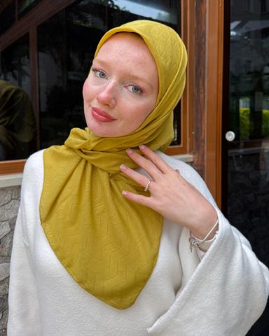 Olive Zikzak Lyocell Bambu Jakar Eşarp
