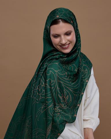 S-EFSUNLU-19 Orman Yeşili & Bronz Şafak Efsunlu Desen Şal