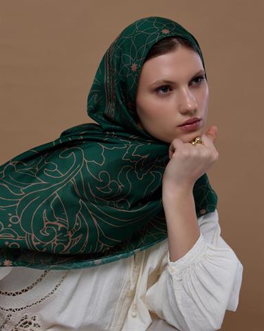 S-EFSUNLU-19 Orman Yeşili & Bronz Şafak Efsunlu Desen Şal