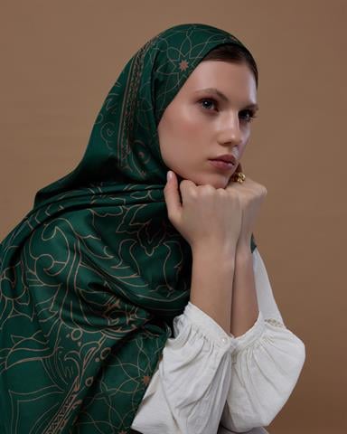 S-EFSUNLU-19 Orman Yeşili & Bronz Şafak Efsunlu Desen Şal